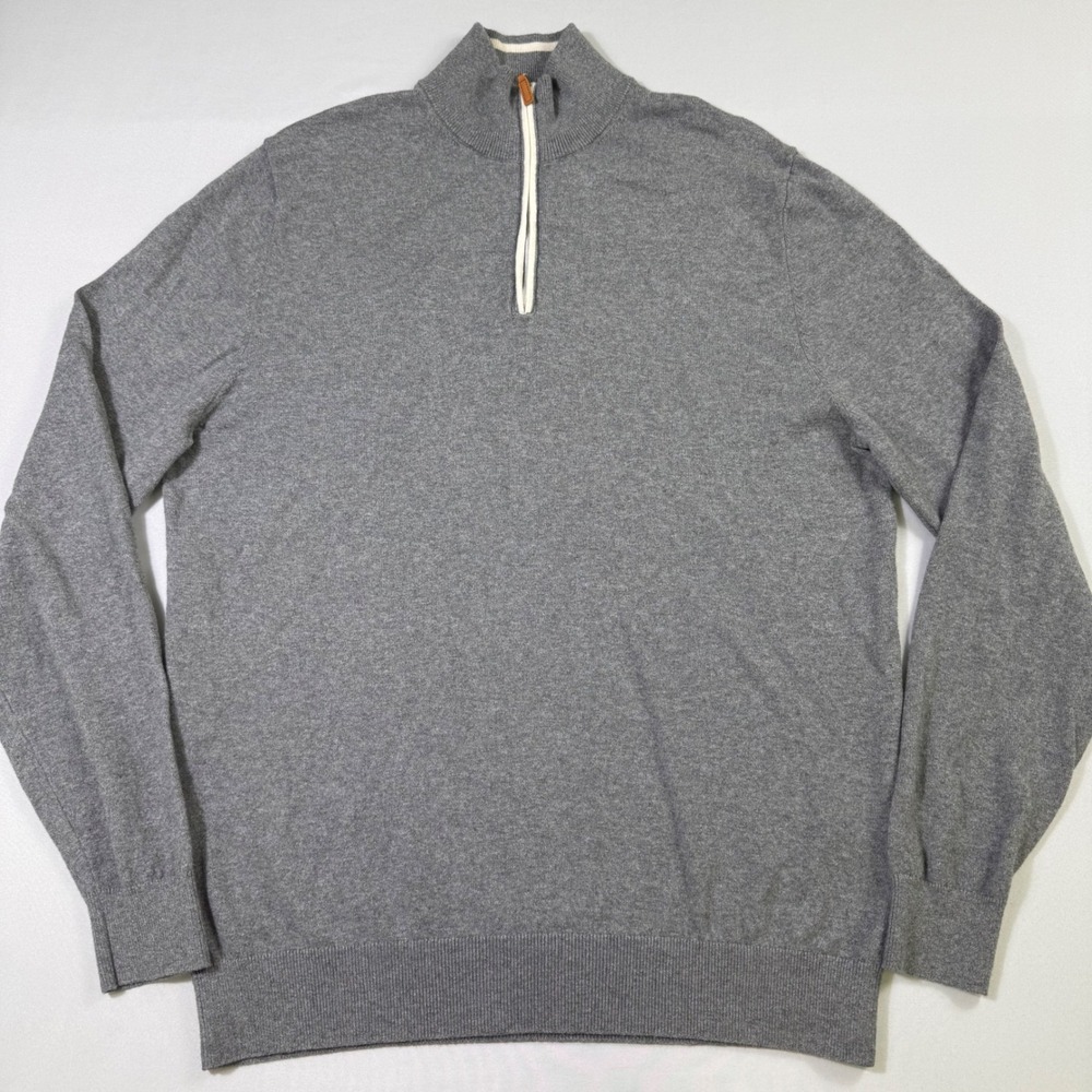 Collars & Co. Quarter Zip Sweater Mens XL Grey Cotton Cashmere Blend Luxury Knit